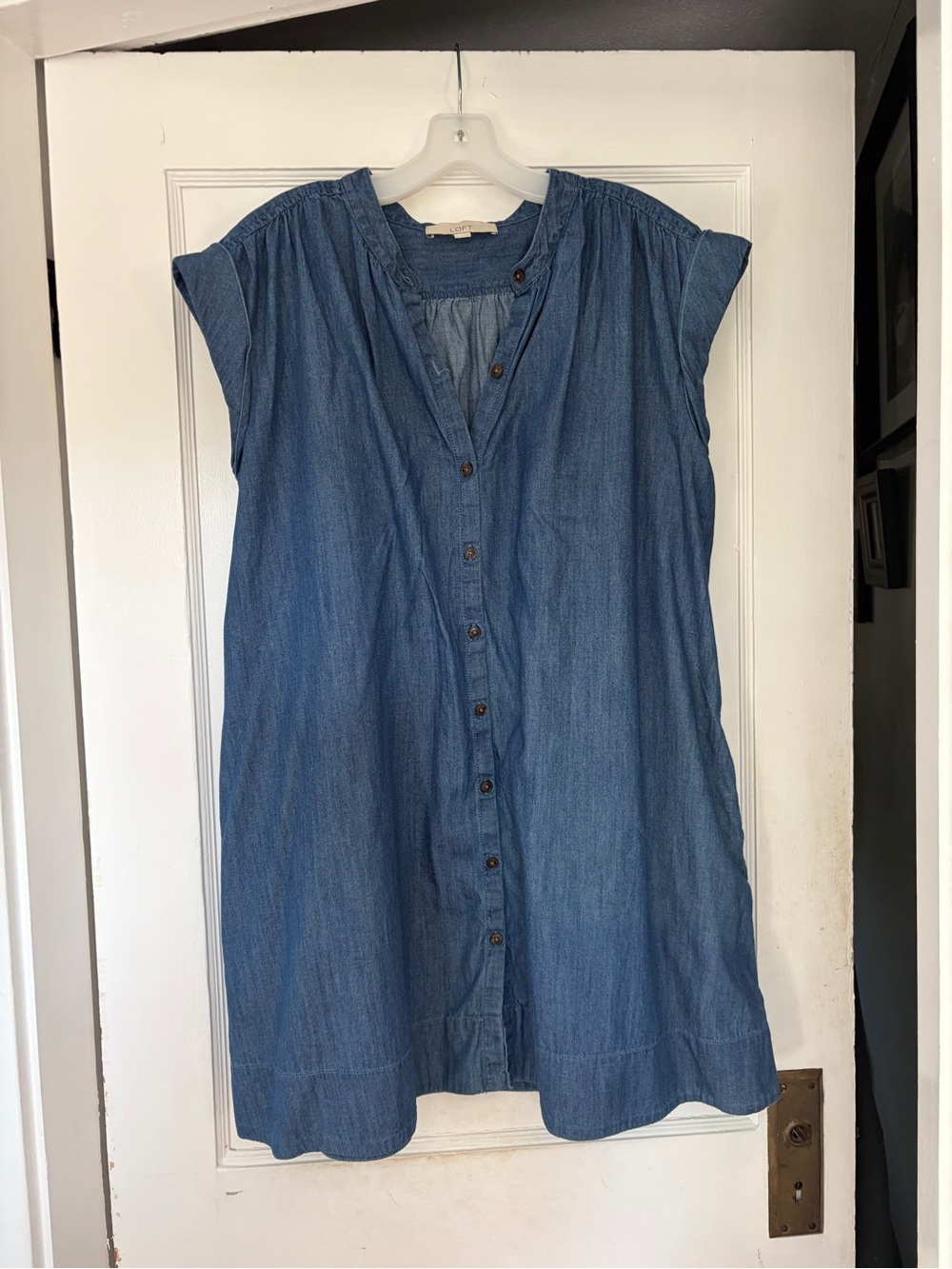 LOFT Chambray Button-Front Women's Dress - Blue. Size large